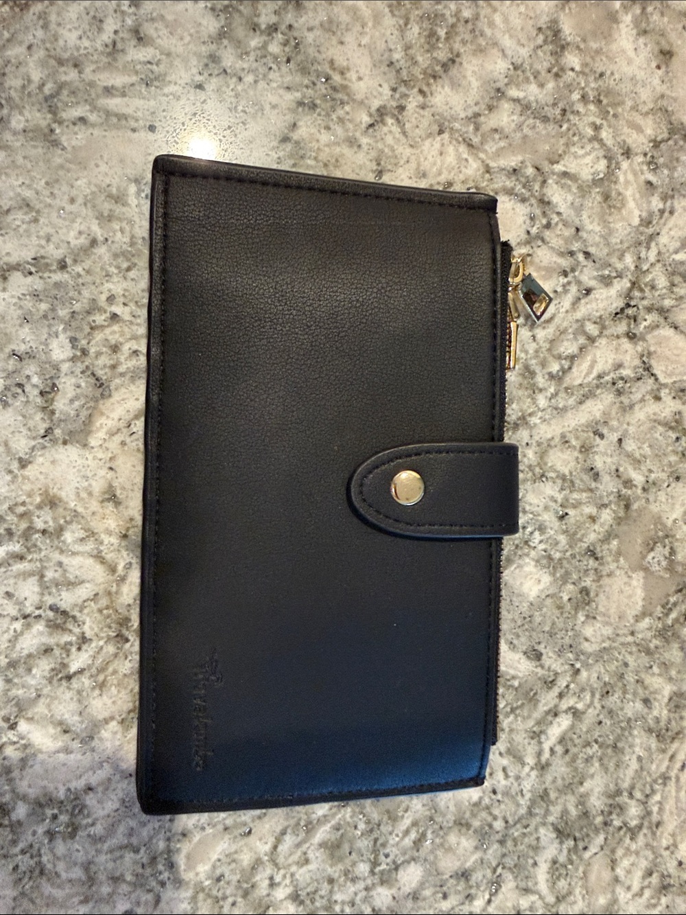 Black Snap Continental Wallet with Gold Hardware